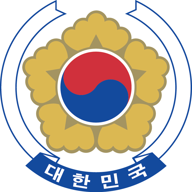 태극을 무궁화 꽃잎 다섯 장과 대한민국 띠가 감싼 나라문장
